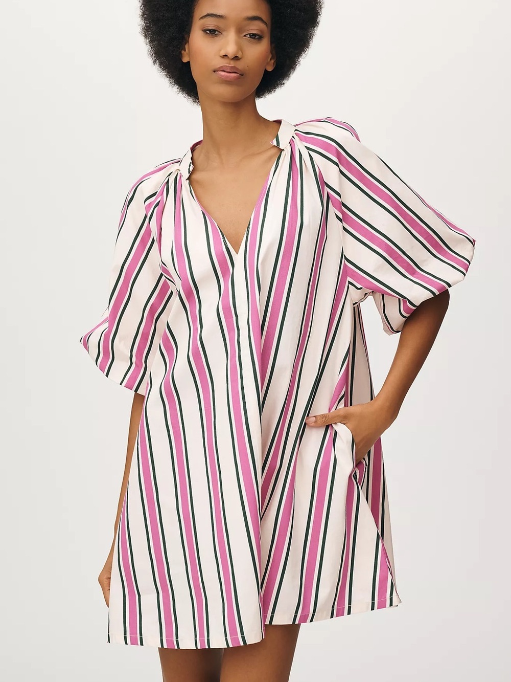 Anthropologie Bel Kazan Puff-Sleeve Striped Mini Kaftan (SD2)